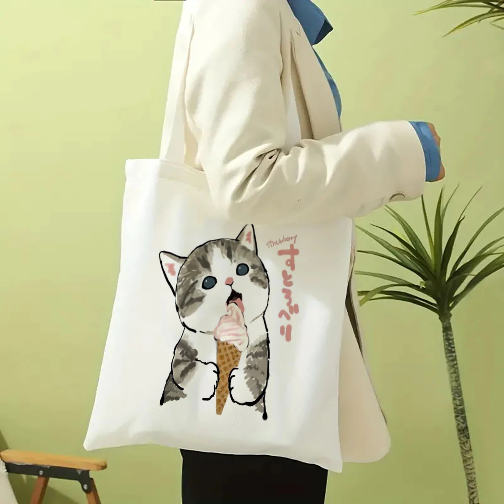 1pc Cute Cats Luggage Bags Harajuku Cartoon Vintage Shopping Canvas Bag Funny Women\'s Shoulder Bags Kawaii Gifts for Children