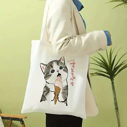 1pc Cute Cats Luggage Bags Harajuku Cartoon Vintage Shopping Canvas Bag Funny Women's Shoulder Bags Kawaii Gifts for Children