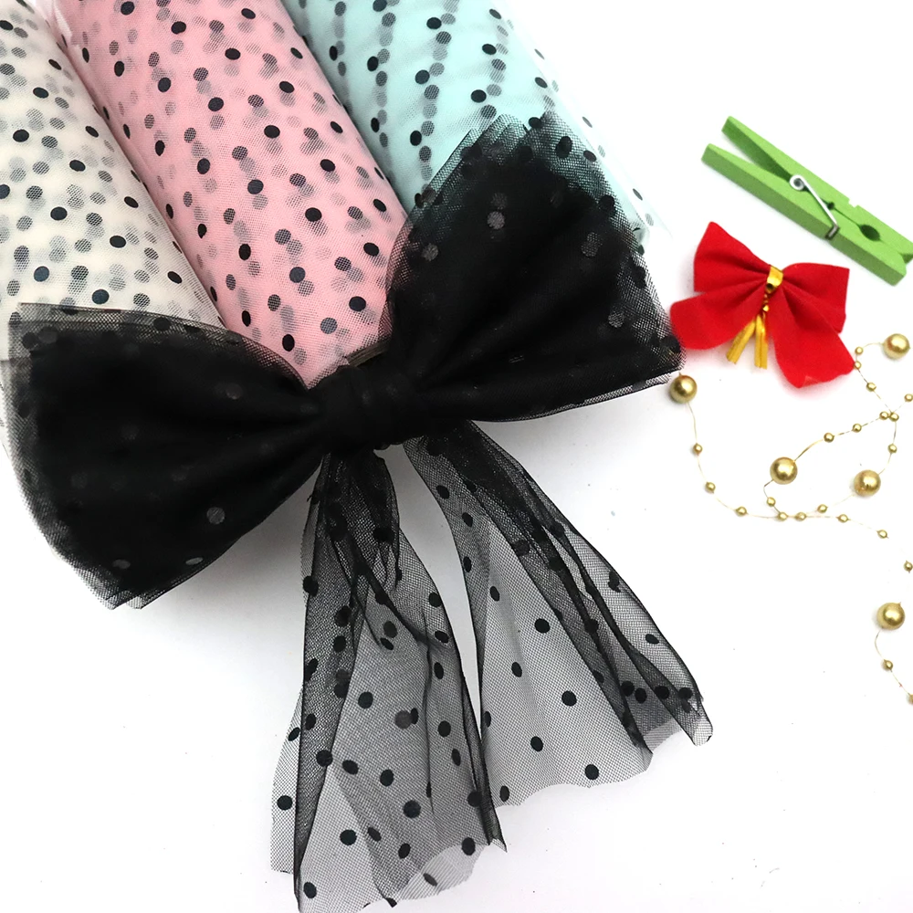 15cm 10Y Dotted Tulle Roll Black Polka Mesh Ribbon DIY Handmade Bowknot Hair Ornaments  Wedding Party Chair Sash Decor 10Yards