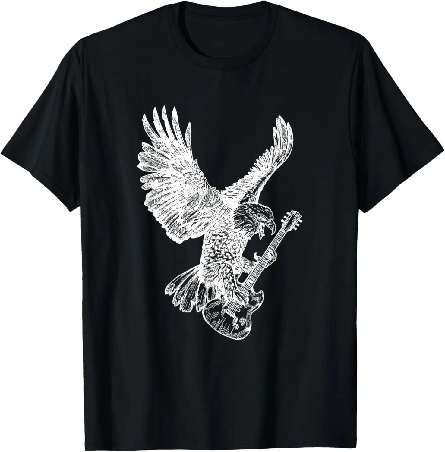 

Eagle Playing Guitar Graphic Tee Rock Music Musician Band Lover Casual Cotton T-Shirt