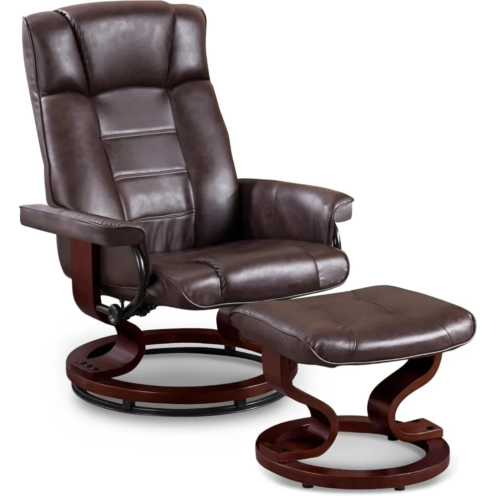 

Swivel Recliner with Ottoman, Multi-Position Leisure Office Chair with Adjustable Back, Faux Leather Ergonomic Lounge Chairs