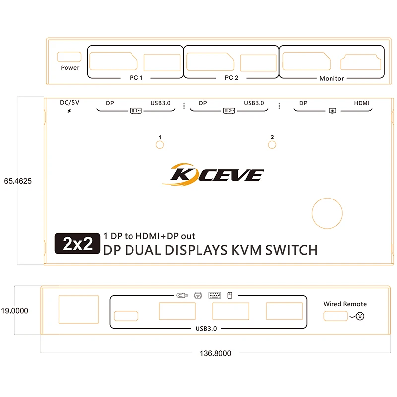 محول تحكم متزامن KVM ، جهاز تقسيم الشاشة الحية للألعاب ، محطة إرساء موسع ، USB ، DP ، 8K ، 30Hz