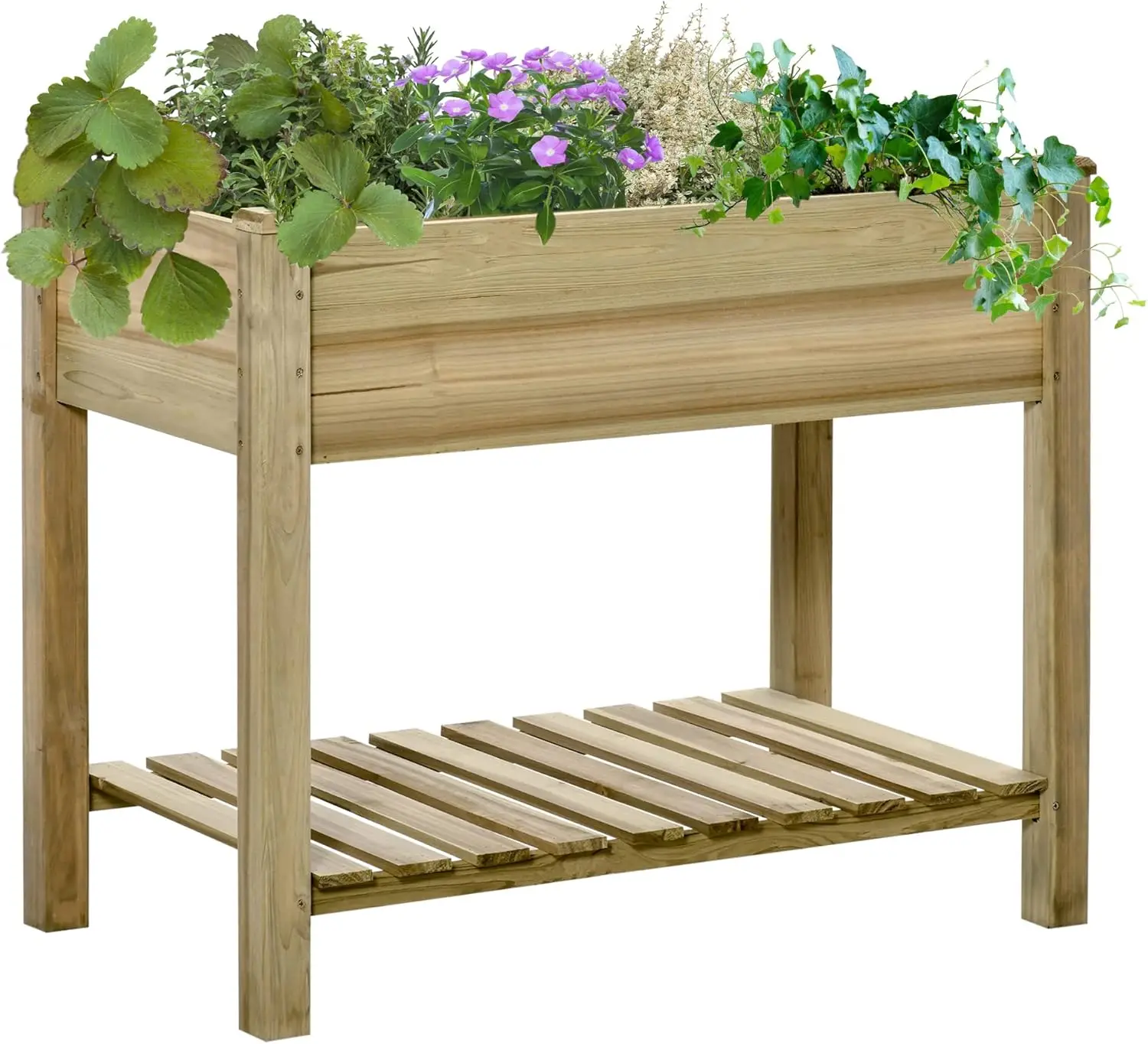 

36" x 20" x 30" Raised Garden Bed, Elevated Wood Planter Box with Legs and Storage Shelf for Backyard, Patio, Balcony