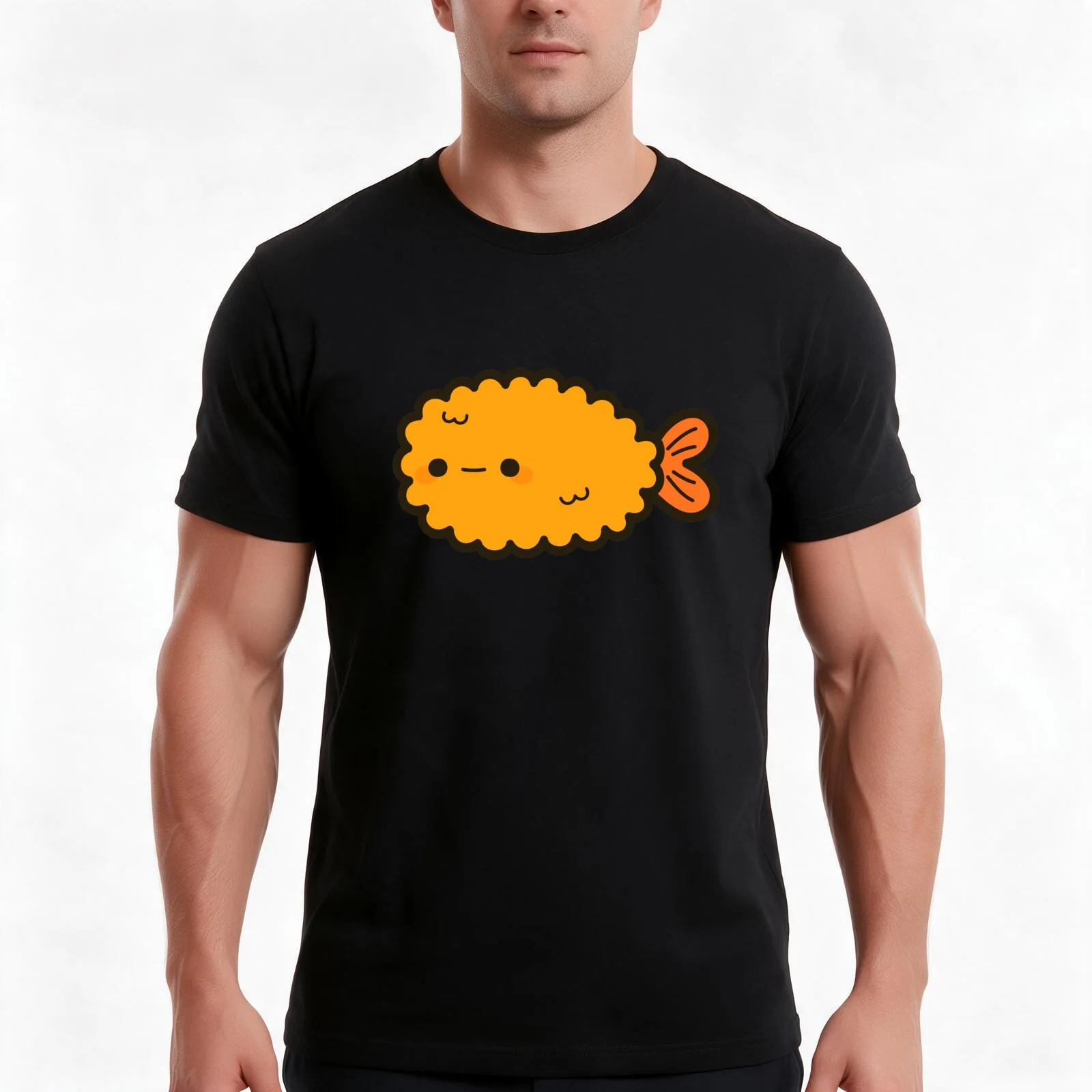 Cute prawn tempura T-Shirt, Summer Casual Cotton Tee, Oversized Streetwear Tops, Vintage Graphic Print, Loose Fit Short Sleeve