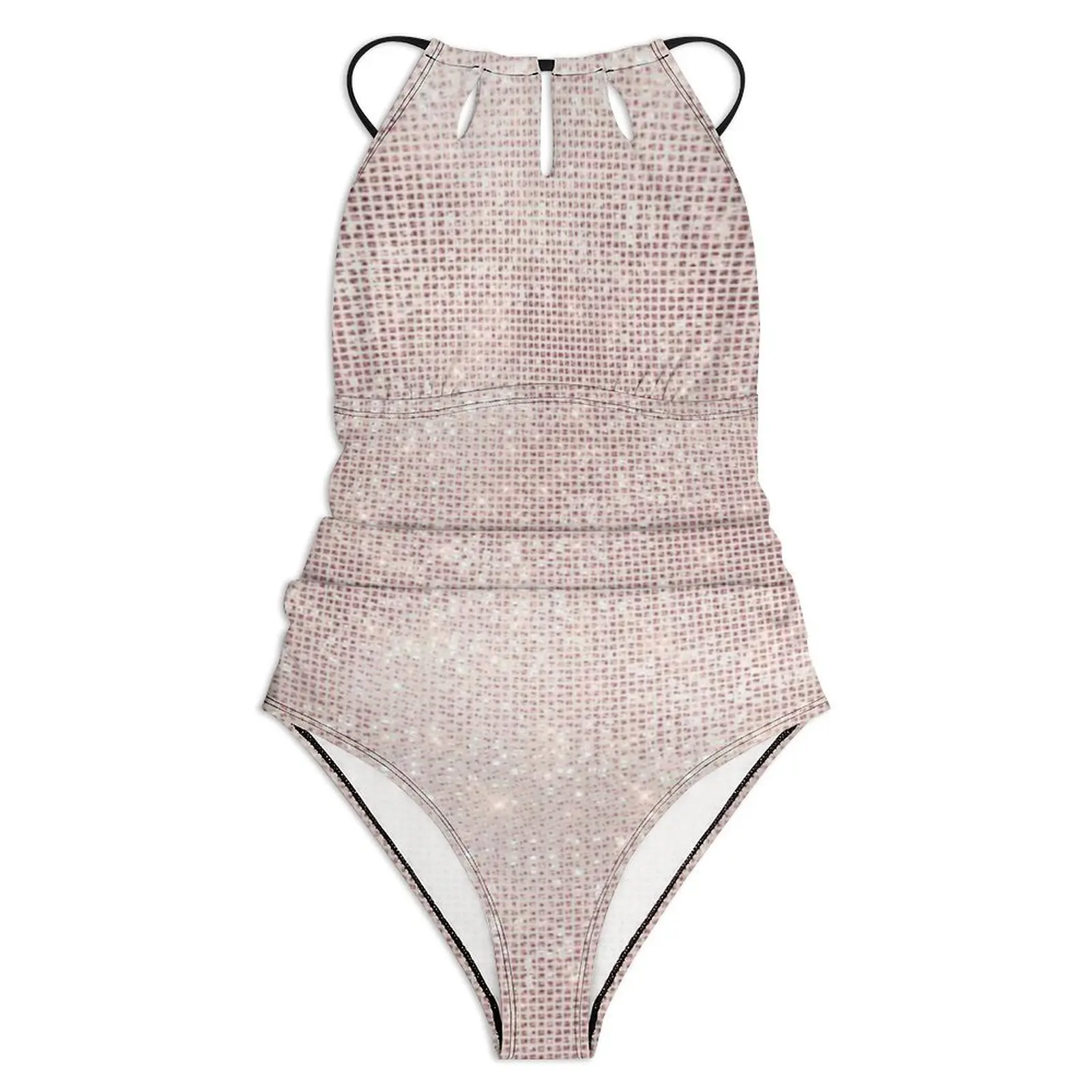 Pink Rose Metallic Swimsuit Glitter Silver Brush Sparkly Push Up Swimwear One Piece Bathing Suits Bodysuit Graphic Beach Wear