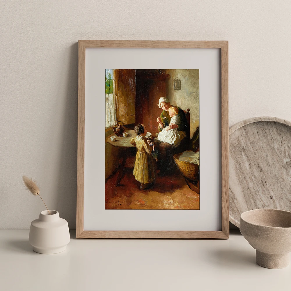 Mother and Children Breakfast Time Painting Wall Art Canvas Unframed Print Art Home Decor Items Illustration