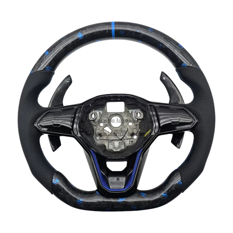 

Популярная оптовая продажа, кованое углеродное волокно, перфорированная кожа, синяя строчка для рулевого колеса автомобиля Volkswagen Golf MK8