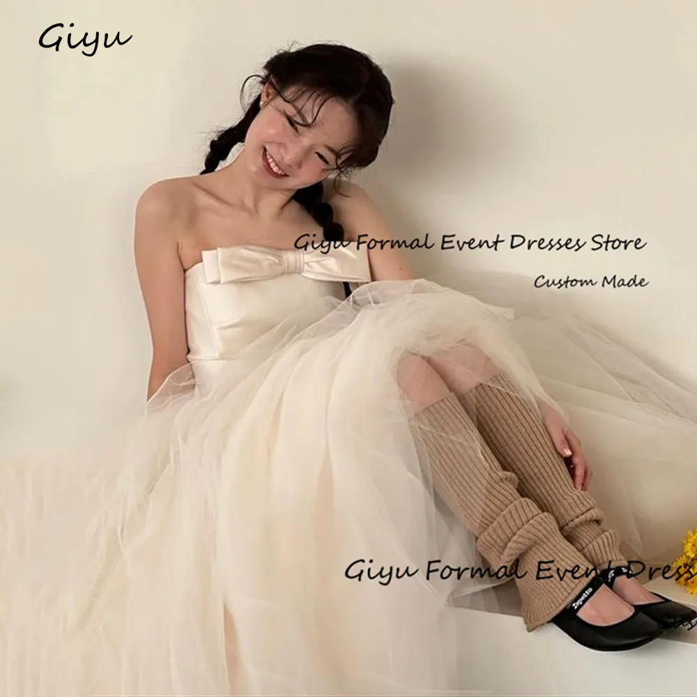 Giyu A-line Bow Mini Wedding Dresses 2024 Strapless Floor-Length Bridal Gown Sleeveless Vestidos De Novias 2024