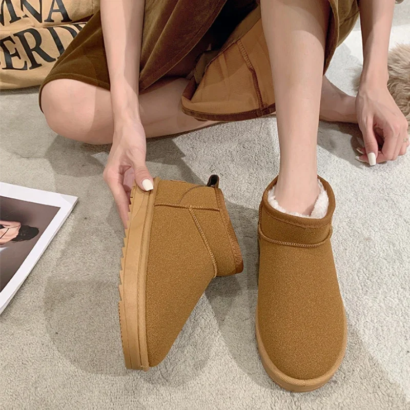 

New Snow Boot Style Short Mini Winter Sheepskin Boots Women Waterproof Natural Wool Ankle Boots Fur Lined Ankle Warm Flat Shoes