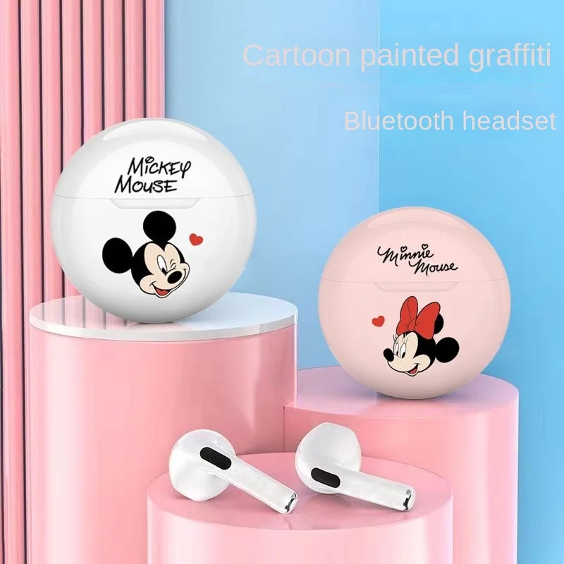 Disney Mickey Minnie Couple Bluetooth Earphones Semi In Ear Cartoon Cute Bluetooth Earphones Super Long Standby