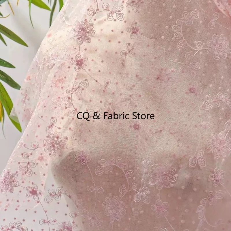 New Flocked Dot Plum Blossom Embroidered Mesh Fabric For Spring Summer Women Formal Dresses By The Yard