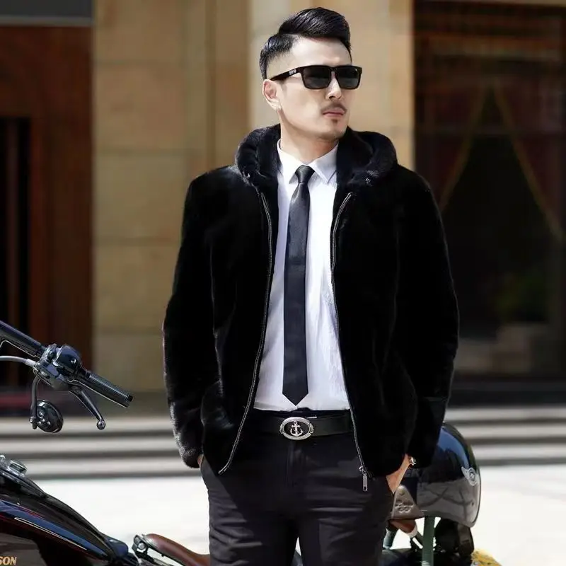 

Winter Men's High-end Fur Mink Coat Coat Hooded Imitation Mink Jacket