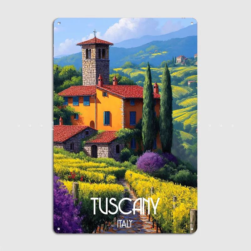 Tuscany Italy City Scenery Travel Poster Metal Sign Life Wall Custom Bedroom Indoor Home Wall Decor Posters Room Decoration