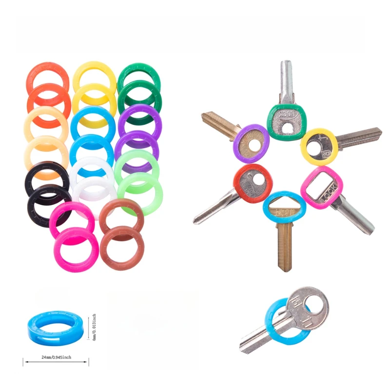 Soft PVC Key Caps Covers Tags Set, Flexible Colored Key Identifiers Rings, Durable Waterproof Key Color Labels for Keys