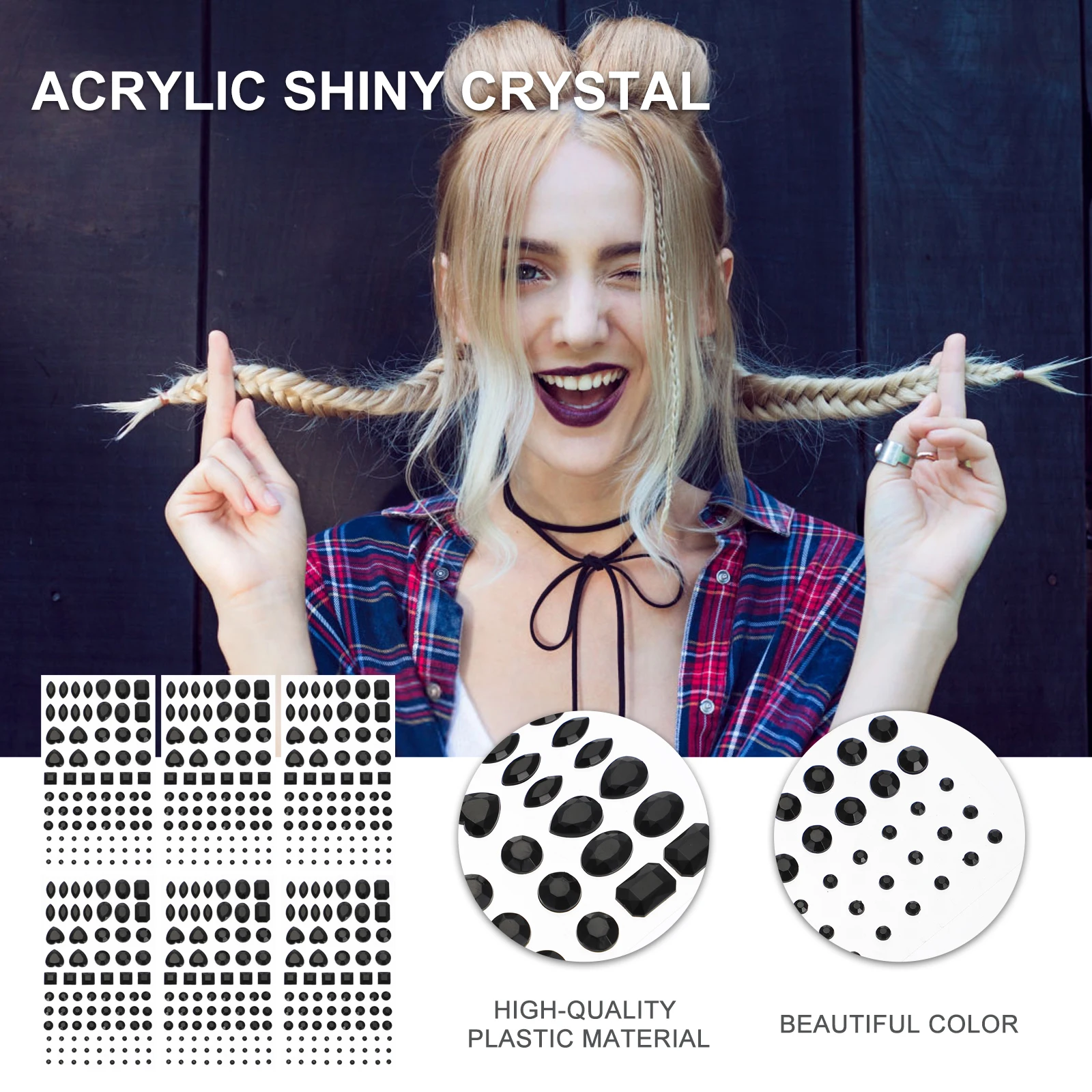 

6 Sheets Sticker Stickers Crystal Black Rhinestones Jewel Plastic Banding Craft Paper Child