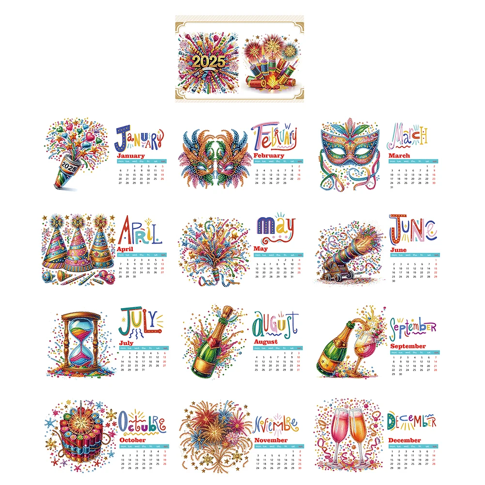 

2025 Special Shape Firework Desktop Diamond Standing Calendar 5D DIY Diamond Art Tabletop Decorations for Bedroom Living Room