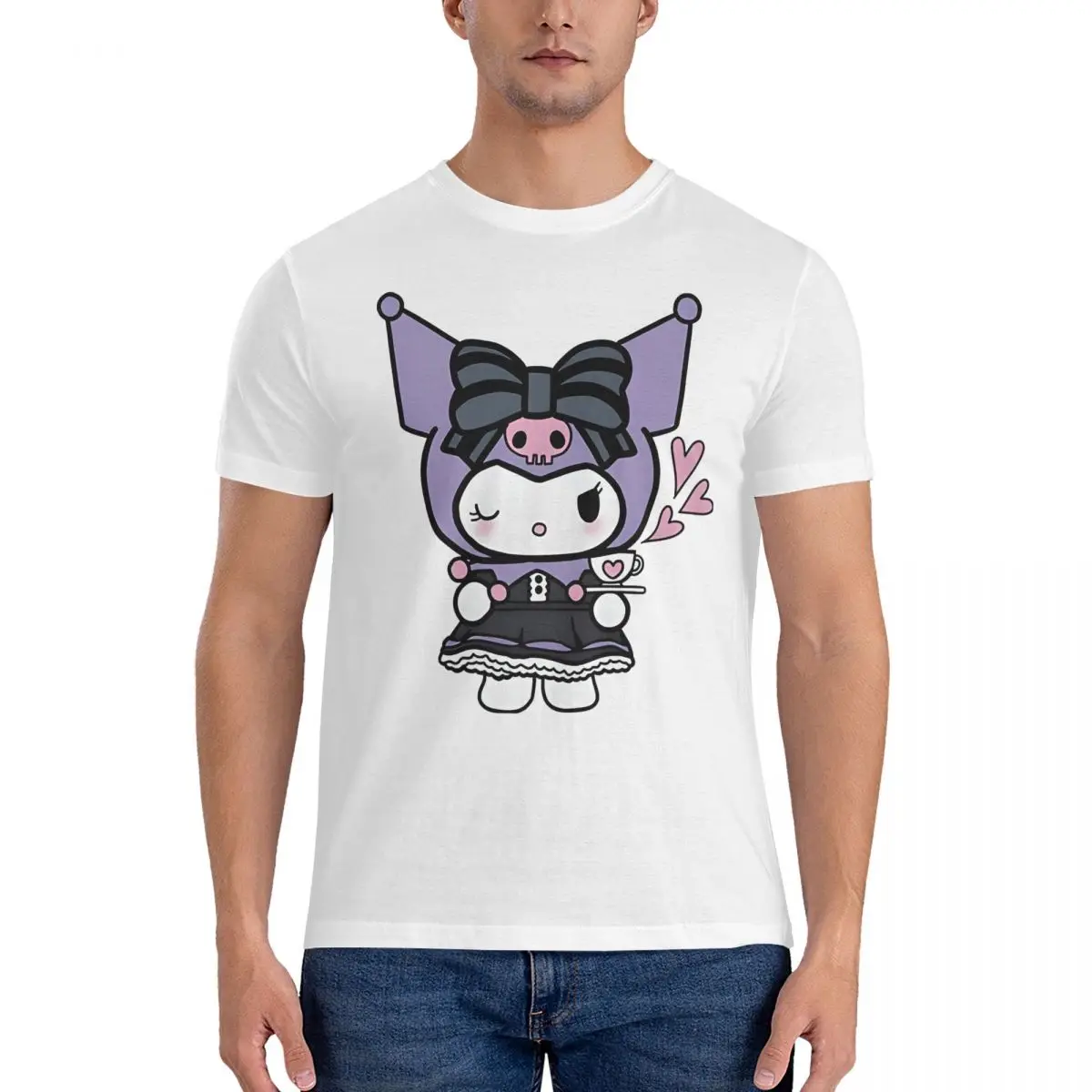 

Удобная женская футболка из чистого хлопка с круглым вырезом, футболка Sanrio с коротким рукавом, одежда 6XL