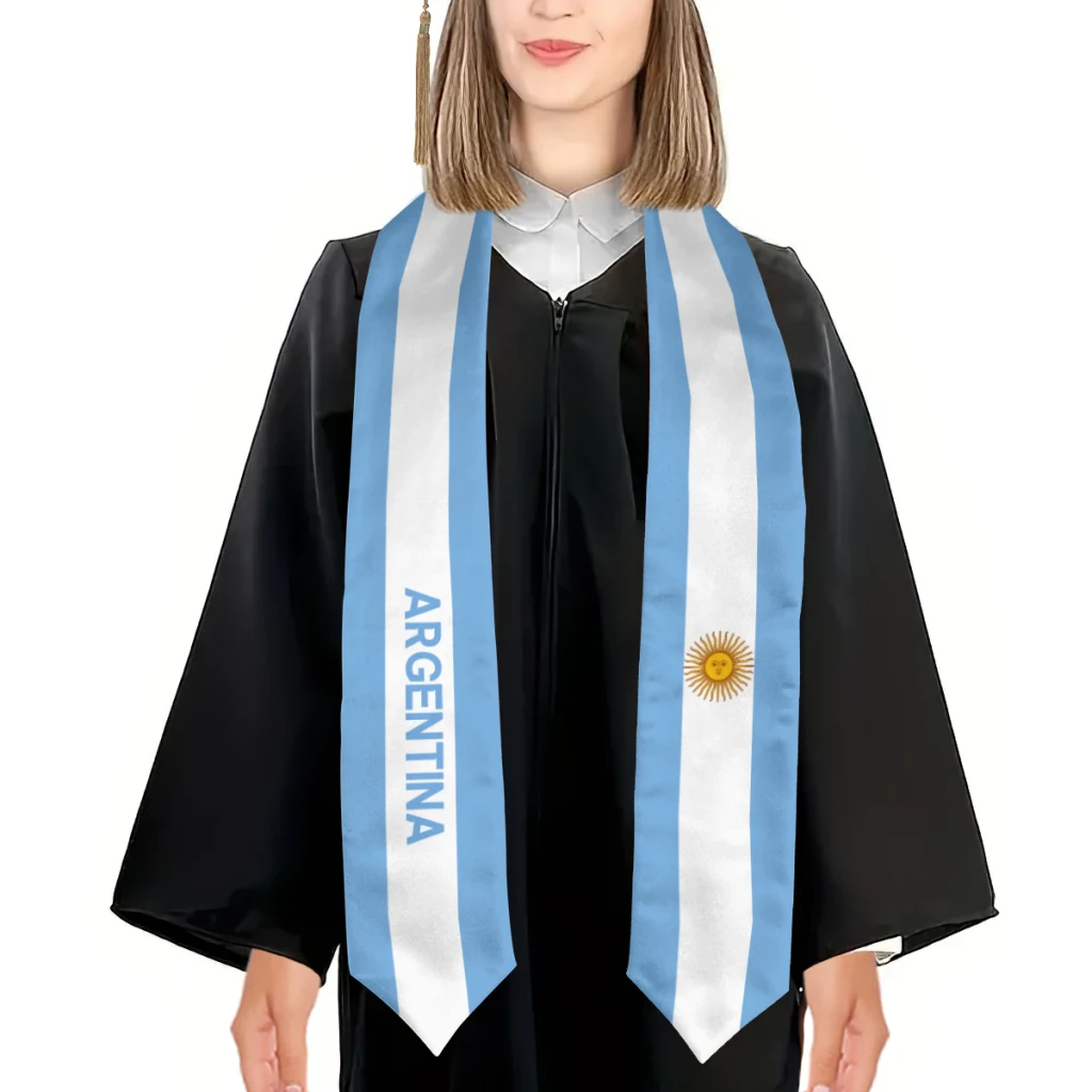 More design-chal de graduación con bandera de Argentina y Estados Unidos, estola, faja, Honor, estudiar a bordo, Estudiantes Internacionales