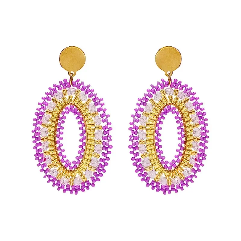 

Серьги из бисера Эллипс Кисточка Оригинальность Кристалл Геометрия Ручное вязание Богемия Сплав Женский прилив Простые серьги из рисовых бусин