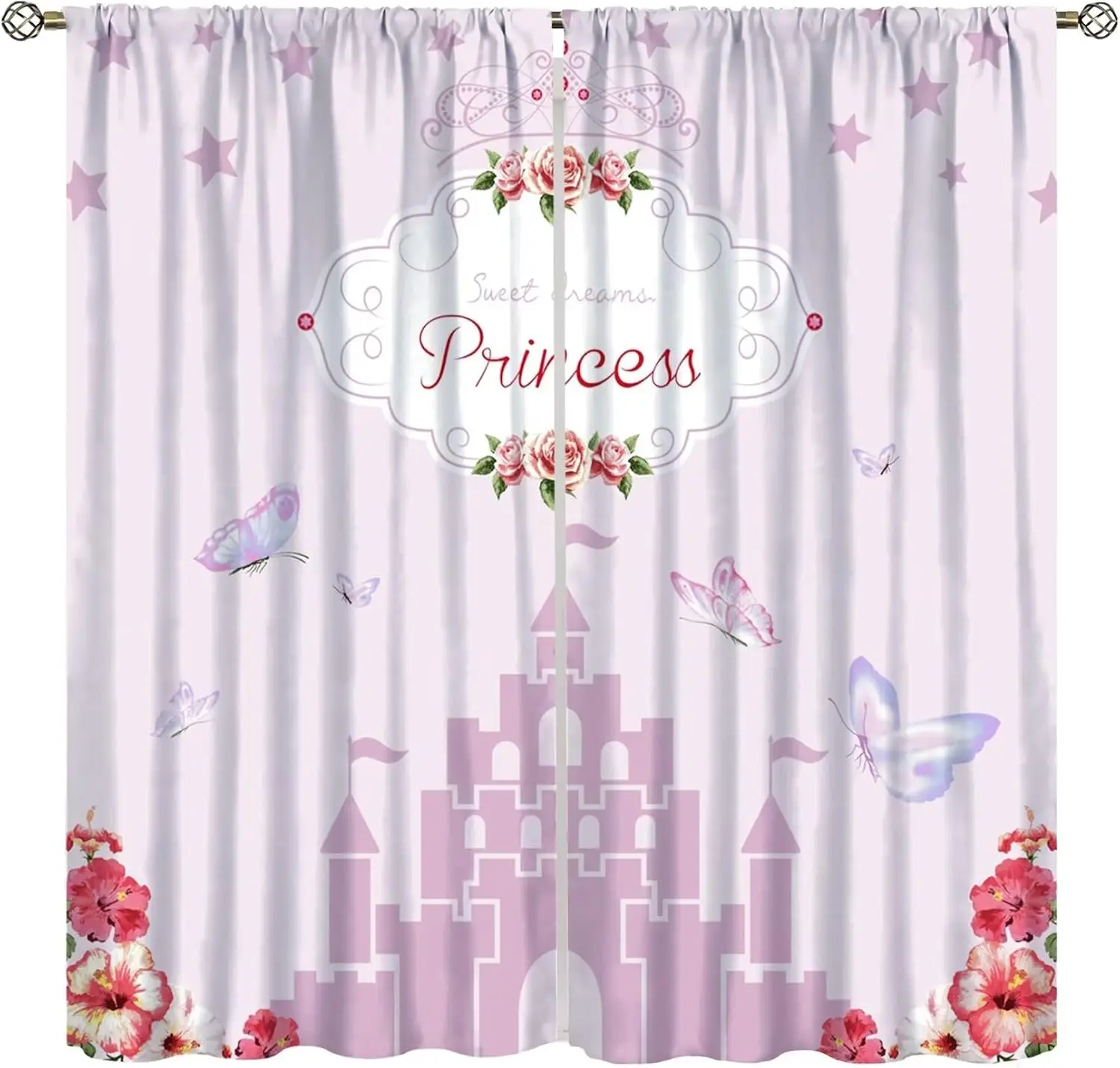 Cool Princess Castle Butterfly Curtain 2 Panels Light Pink Floral Star Girl Bedroom Print Window Curtain Sweet Kid Home Decor