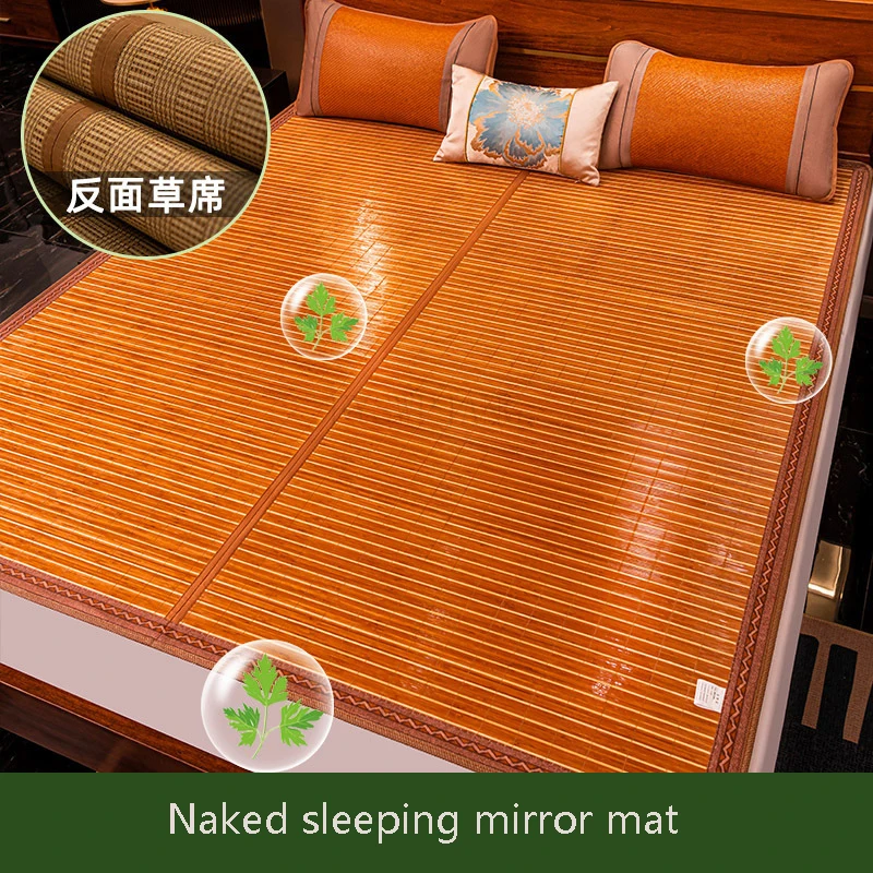 Cool Bamboo Mat Dormitory Mat Summer Double-Sided Student Folding Mat Single Double Large Edge Rattan Grass Baby Crawling Mat