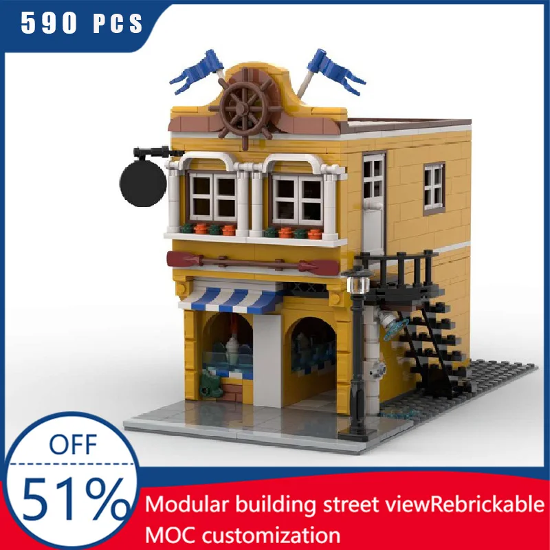 

590, детали MOC, креативная городская улица, простая модель Harbour, архитектурные строительные блоки, сделай сам, детские сборные кирпичи, популярные игрушки, подарки