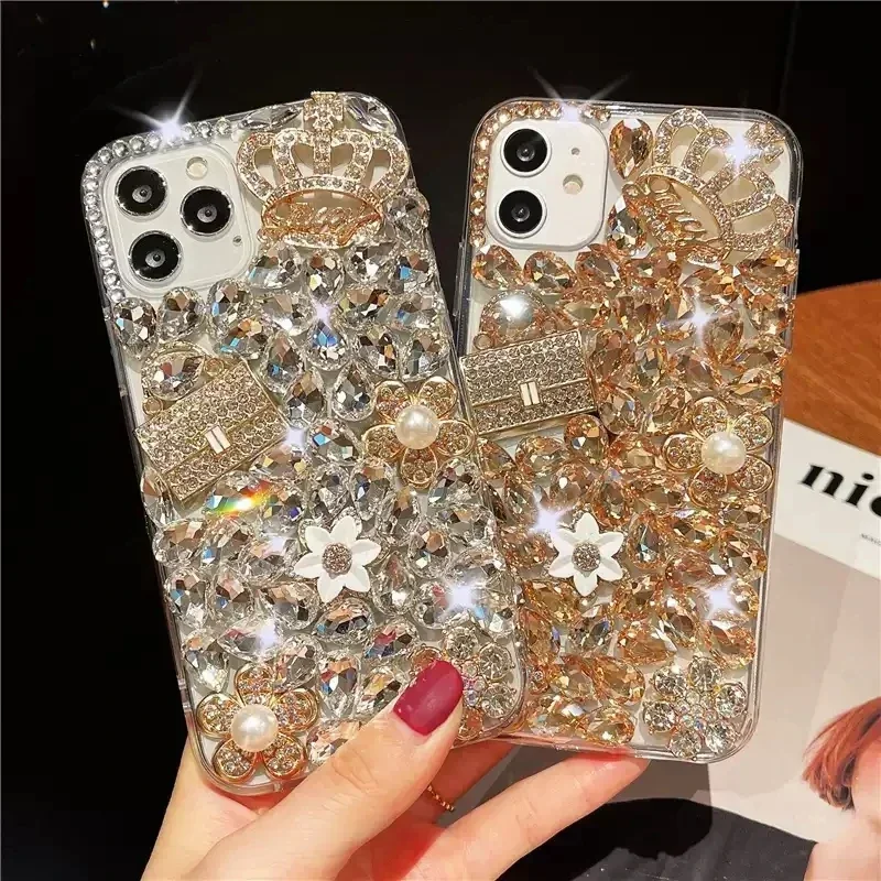 

Bling Diamond Chain Crown Mirror Strap Phone Case, Cover for iPhone X, XR, XS, 14, 15, 13, 11 Pro Max, 12 Pro, 7Plus, 7, 8 Plus