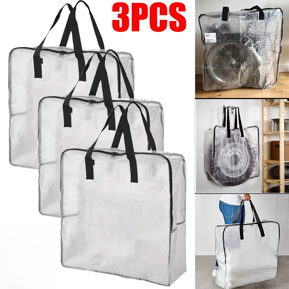 3 قطع من أكياس التخزين الكبيرة المقاومة للماء وقابلة لإعادة الاستخدام وأكياس الغسيل ذات السحاب شديدة التحمل وتنظيم المنزل وتخزين الأدوات المنزلية