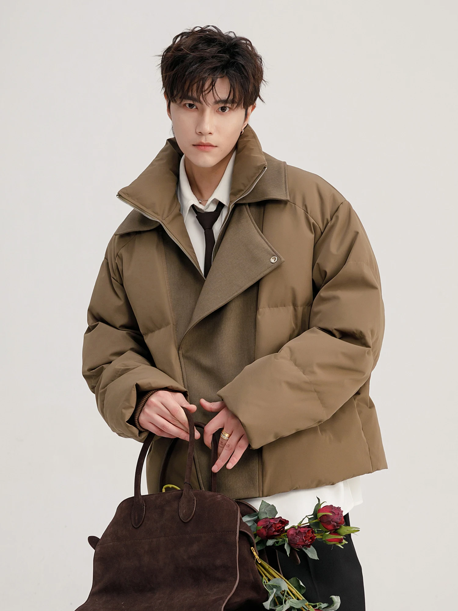 Men's 2025 Winter New Trendy Thickened Faux Two-Piece Parkas Stylish Motorcycle Collar Parkas Male Long Sleeve Handsome Coats