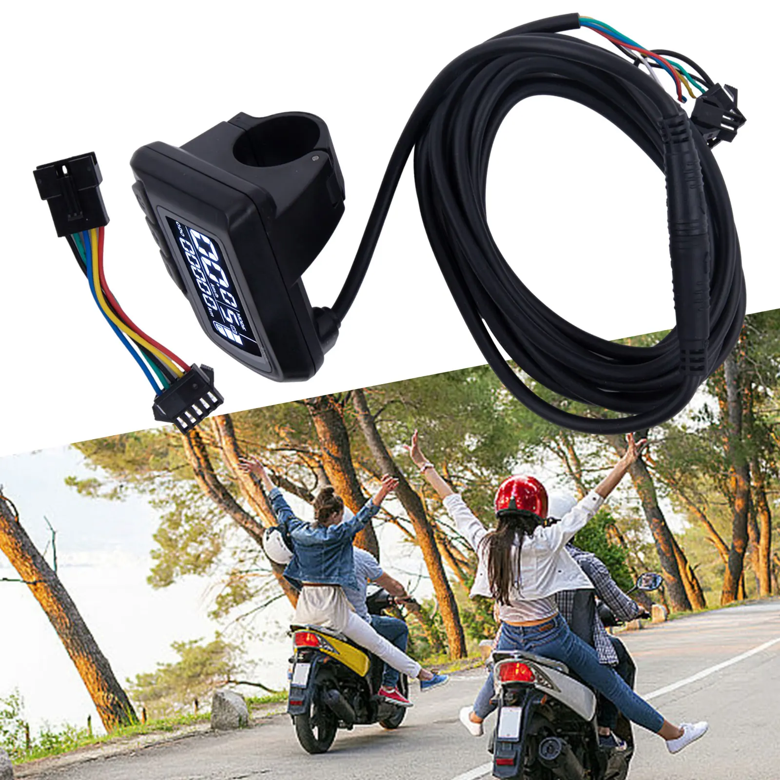 Bike Panel Bike Display + Adapter Cable Replacements Scooter 24-48V 24V/36V/48V 6pin ABS Black For Electric Bicycle