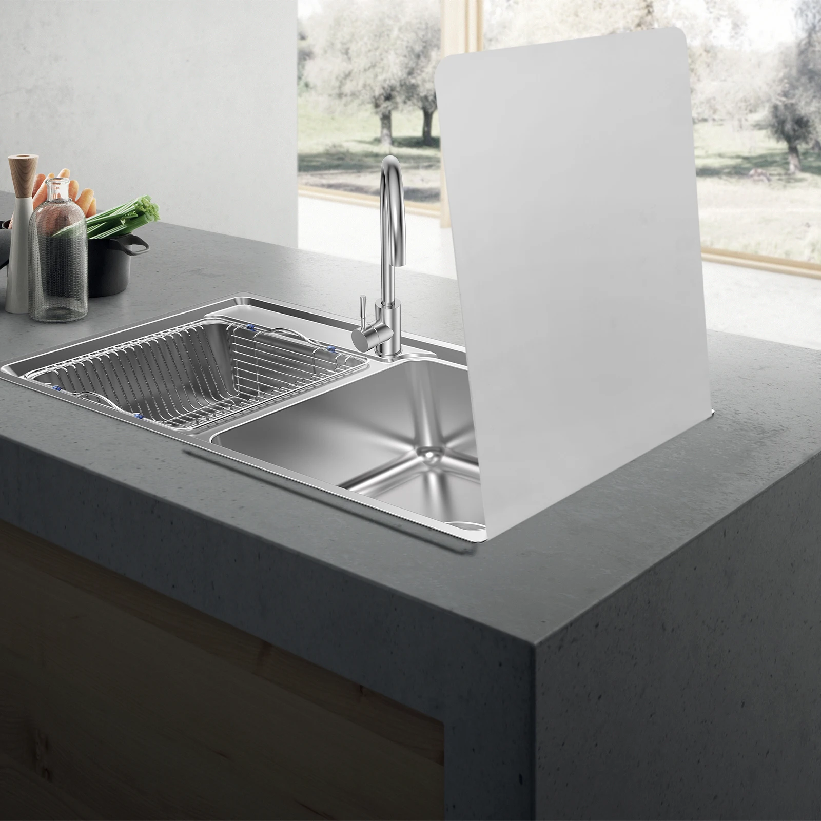 

2 pcs Stainless Steel Sink Splash Wall Mounted Kitchen Side Splatter Guard Water Resistant Durable Metal For Sink Wall Splash