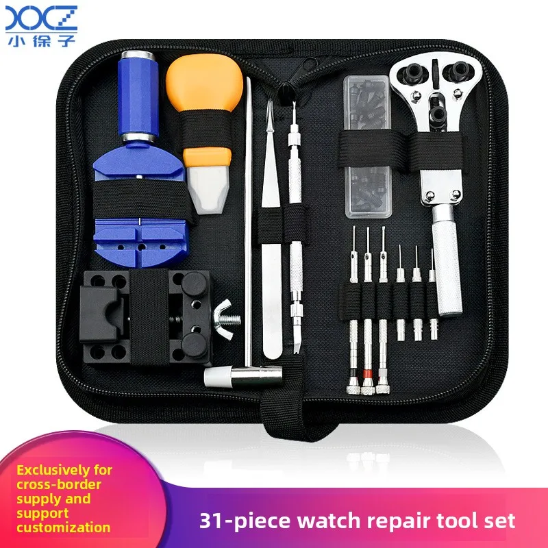 

Watch repair tool set including small three claws+watch adjuster professional screwdriver/tweezers/base portable canvas bag