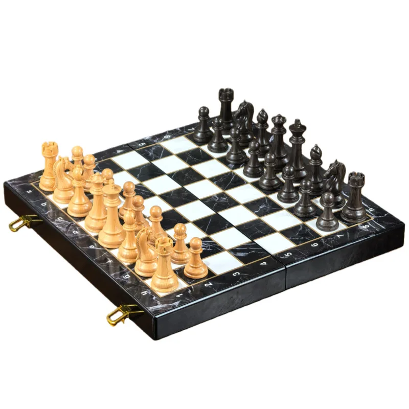 15 Inches Luxury Marble Pattern Foldable Chess Board International Chess Set for Adults & Tournament Play