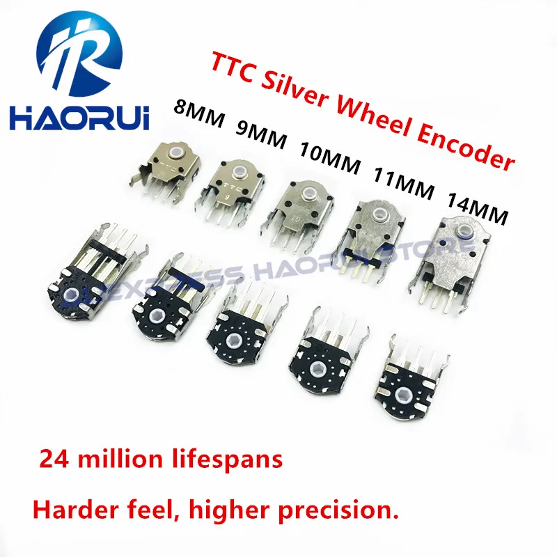 5Pcs TTC Silver Wheel Encoder 8MM 9MM 10MM 11MM 14MM Rotary Mouse Decoder 24 million lifespans Harder feel / higher precision