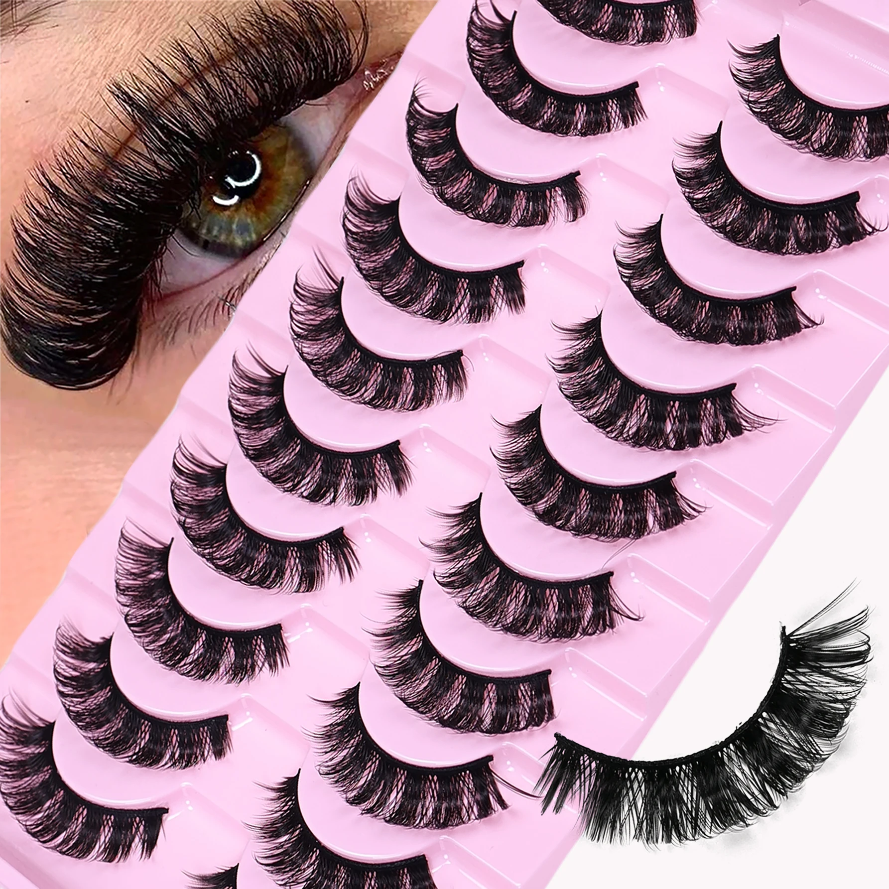 10 Pairs Russian Strip Lashes DD Curl False Eyelashes Fluffy Wispy Fake Lashes Pack