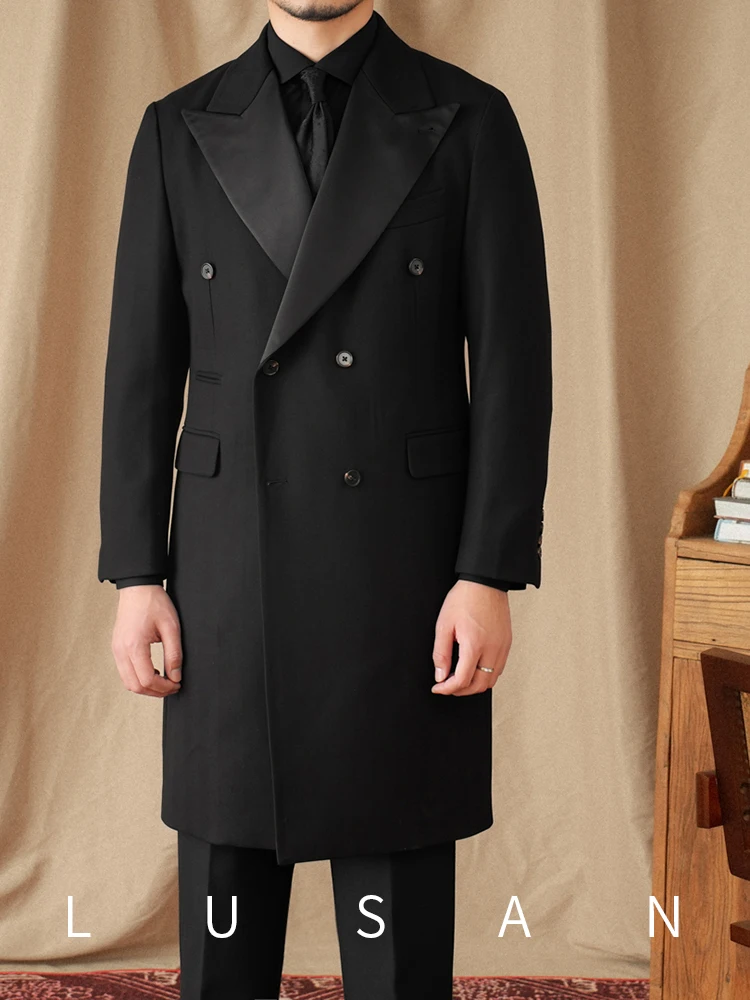 Mr. Lu San's grand light luxury banquet long dress wedding stage petty bourgeoisie slim-fit hanging trench coat coat trendy men