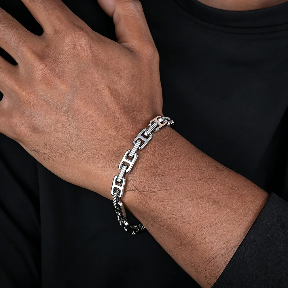 Rectangular Hollow Link Bracelet Minimalist Cool Trendy Men Street Daily Commute Eye-Catching Versatile Statement Jewelry Gift