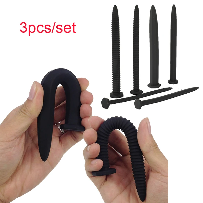 

3pcs Spiral & Nail Type Male Urethral Catheter Urethra Dilator Silicone Horse Eye Penis Plug Sounds for Man Masturbation Sex Toy