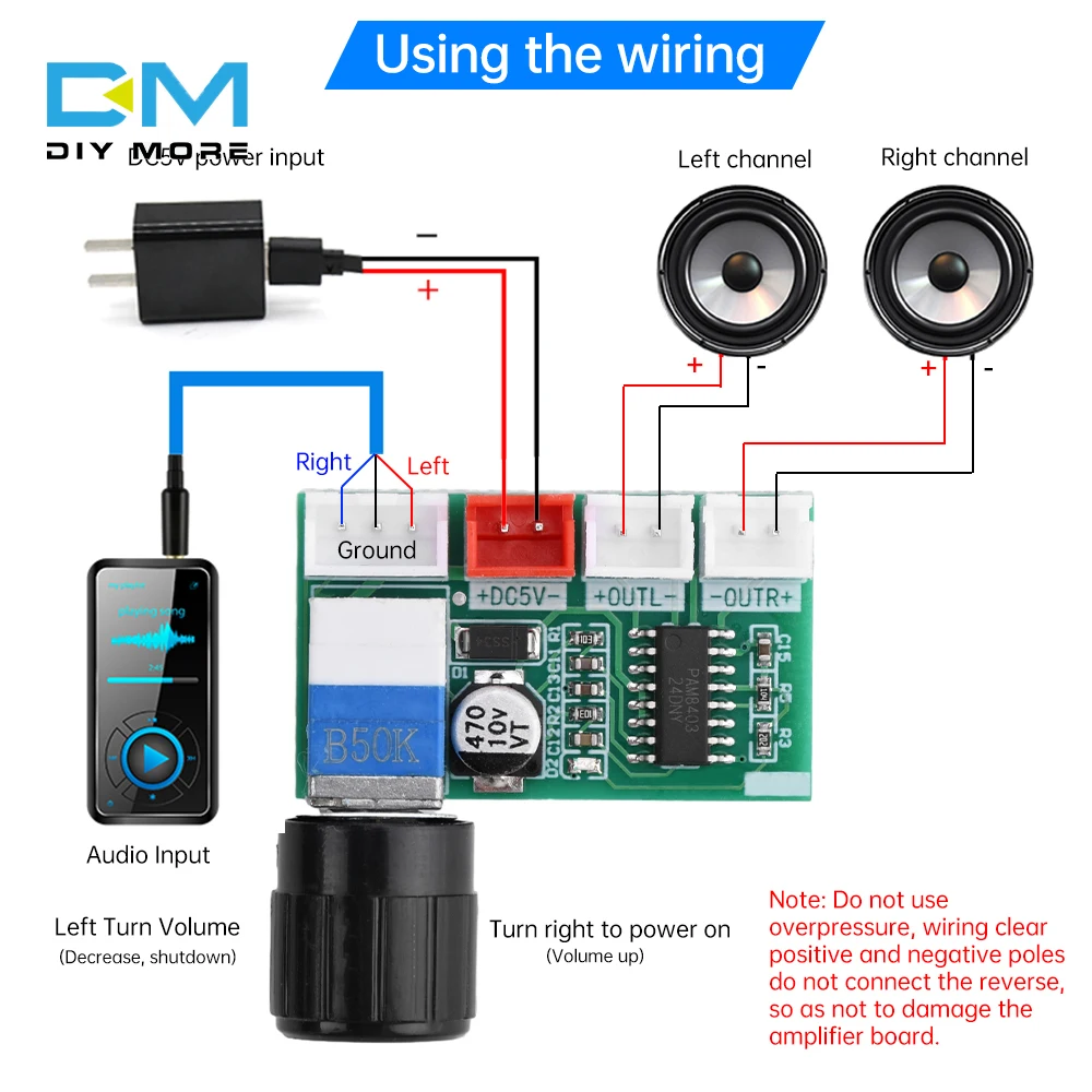 DC5V XH-A154 3W+3W Dual Channel Power Supply Micro Digital Amplifier Board Module PAM8403 DIY Speaker Production With Knob