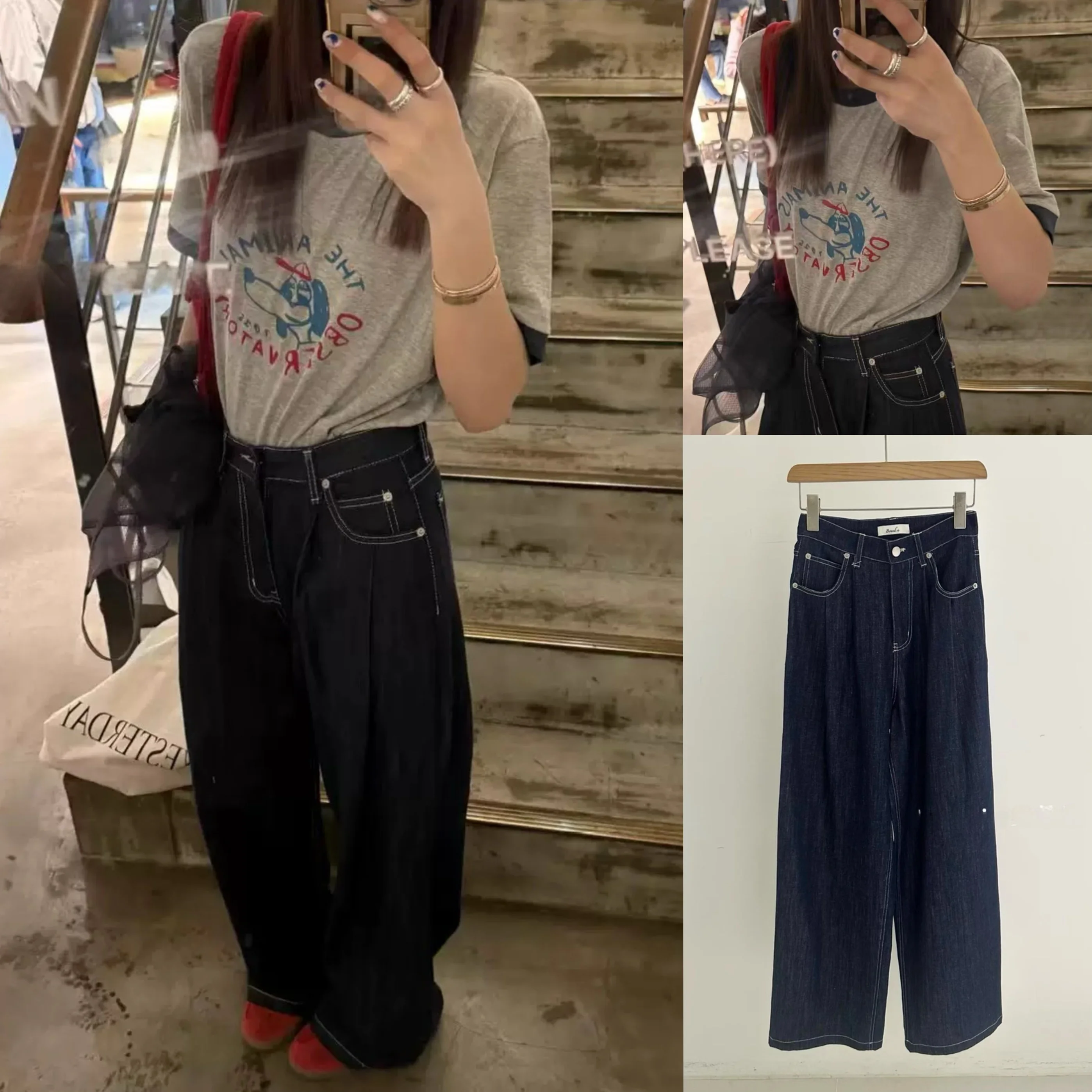 

Мягкие джинсы с прямыми штанинами и высокой талией, темно-синие утягивающие тонкие висячие женские джинсы премиум-класса на весну и лето