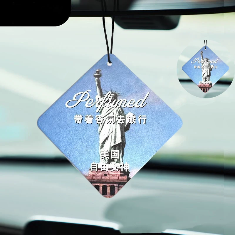 Statue of Liberty Eiffel Tower Mount Fuji Car Air Freshener - Car Mirror Hanging Perfume Car Diffuser Sheet - Car Interior