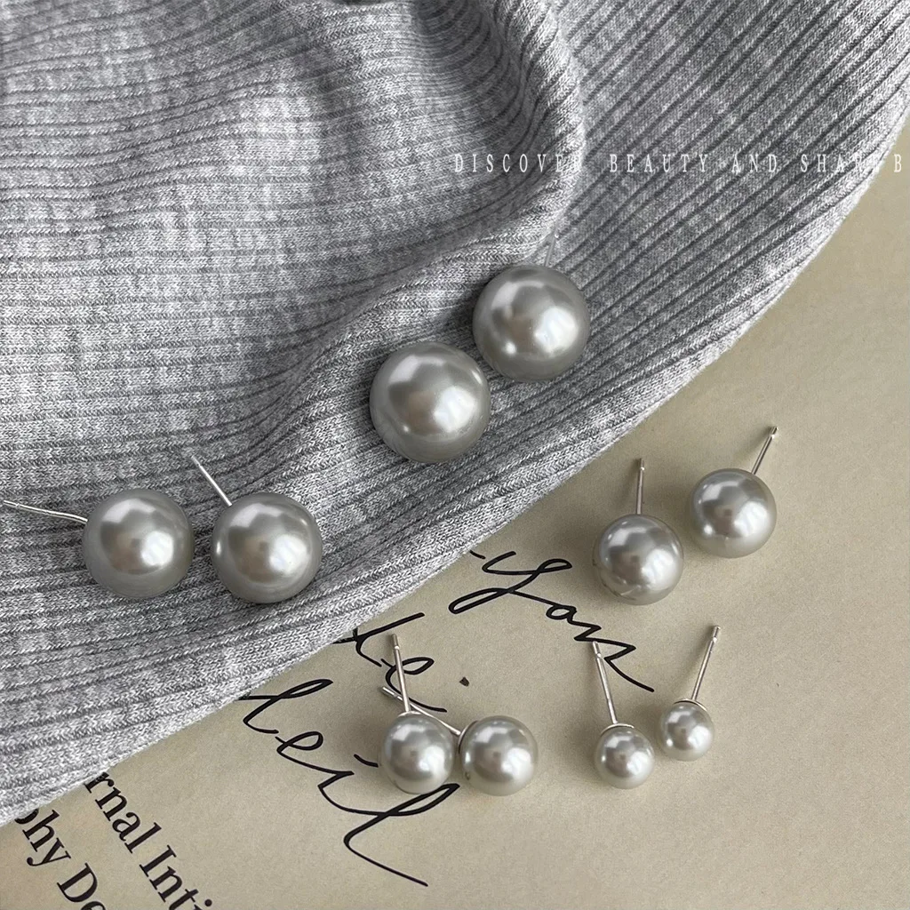 diy-accessories-high-quality-gray-pearl-stud-earrings-women's-niche-design-fashion-earrings-light-luxury-temperament-high-sense