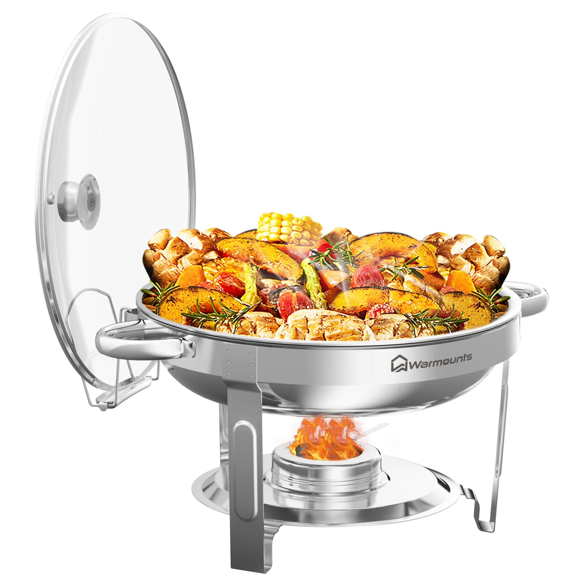 5 QT Chafing Dish Buffet Set, Stainless Steel Round Chafing Dishes with Glass Lid and Lid Holder, Food Warmer For Parties Buffet