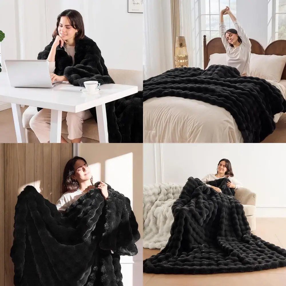 

Роскошное одеяло из черного кроличьего меха - плюшевое, теплое, размер королевы 90x90 для кровати или дивана