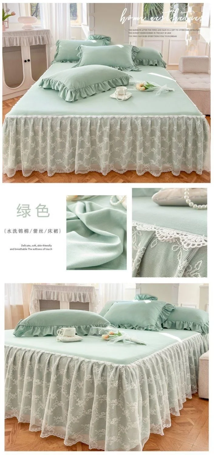 Spitzen bett rock und Kissen bezug, Bettdecke, Bettdecke, Blatt, Anti-Rutsch, Schutz, Beige, Prinzessin, 3 Stück – Detail 16