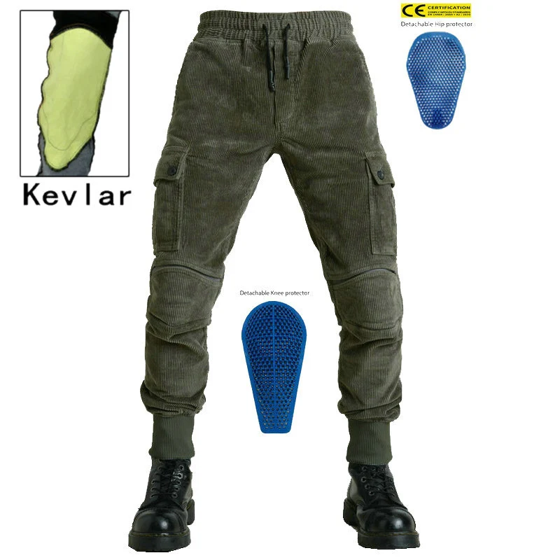 

Winter man corduroy motorcycle pants outdoor riding motorcycle men jeans Drop-resistant pants with protect gear kevlar in knee