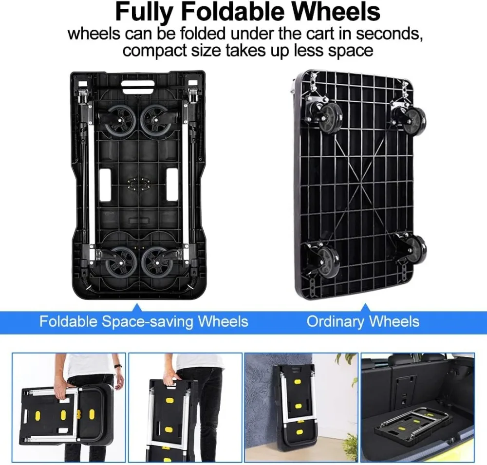 Folding Hand Truck Portable Utility Dolly Platform Cart with Adjustable Handle for Auto Luggage Personal Travel Moving Shopping