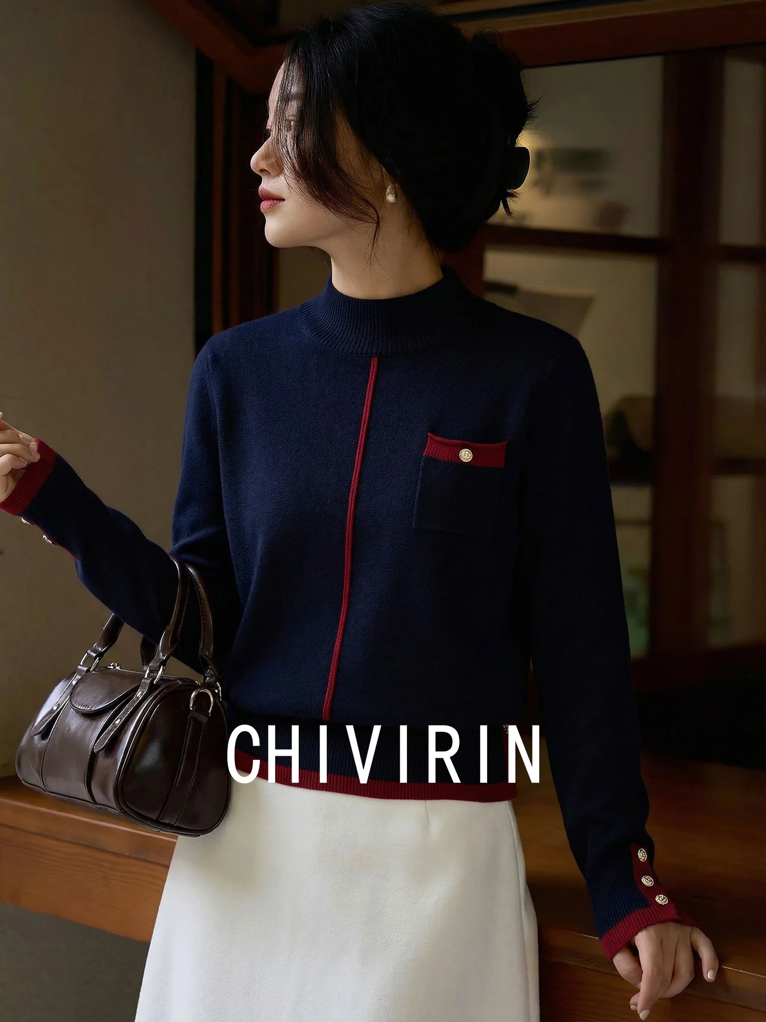 

Chivirin Camere Knitted Sweater Women's ort Sve Long Sve f High Collar Color Blo Design Spring Autumn Luxury