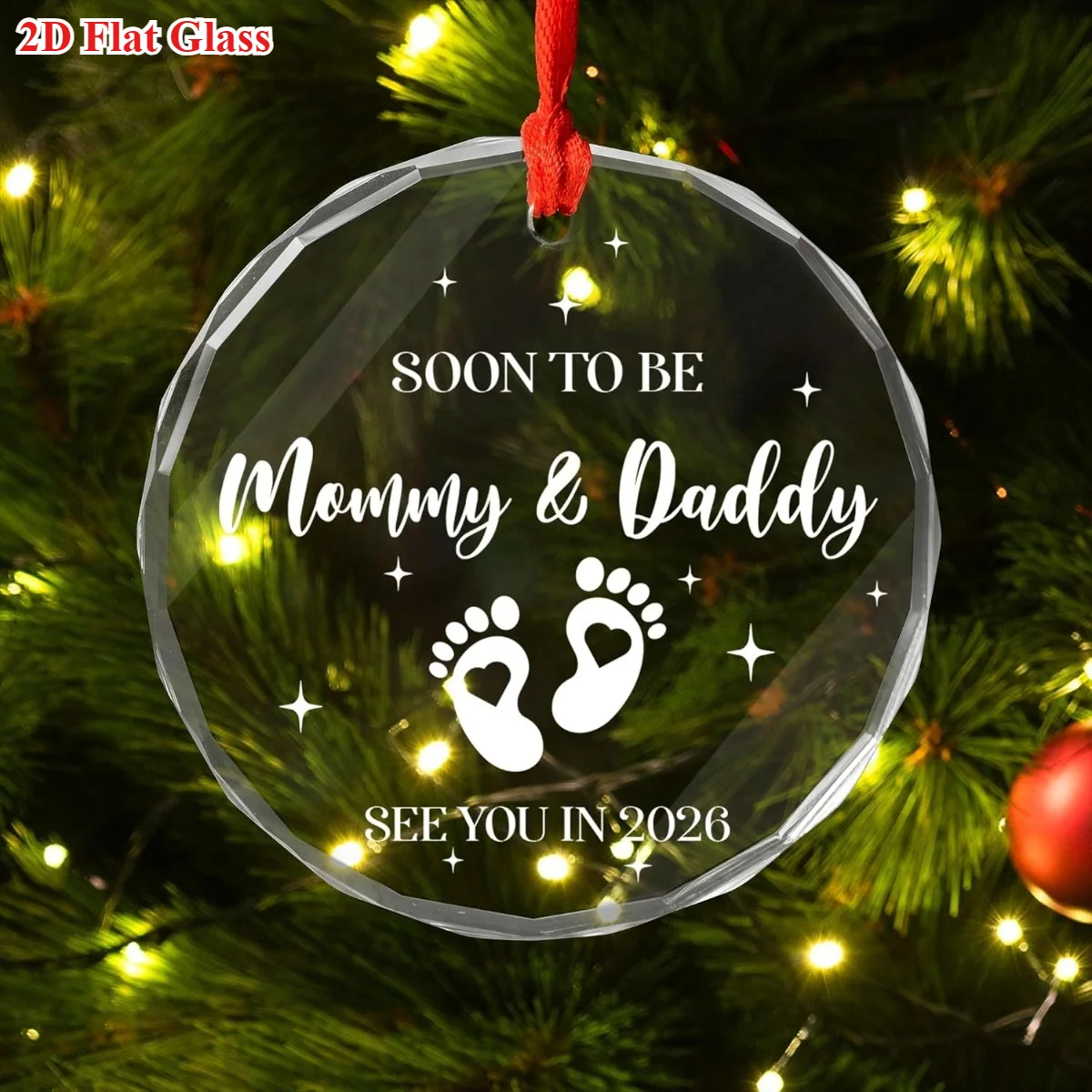 بصمة مسطحة ثنائية الأبعاد مع زخرفة زجاجية لسنة الاسم - 2026 تاريخ الحمل إعلان تذكاري - هدايا للآباء الحاملين #1