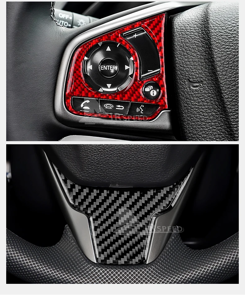 Echter, weicher Carbonfaser-Aufkleber für Honda Civic X 10. Generation 2016 2017 2018 2019 2020 2021, Lenkradverkleidung, Innenraumverkleidung – Detail 8